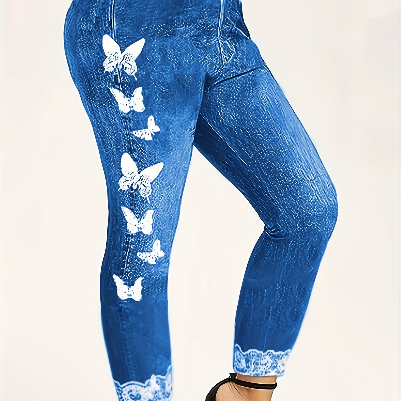 Butterfly Print Jeggings, Casual High Waist Slim Long Length Jeggnigs,  Women's Clothing