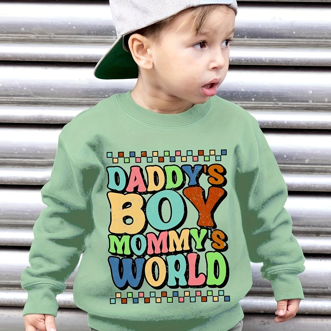 Image of Boys' Fall Fleece Sweatshirt Daddy' World Letter Print Loose Cute Casual Long Sleeve Pullover