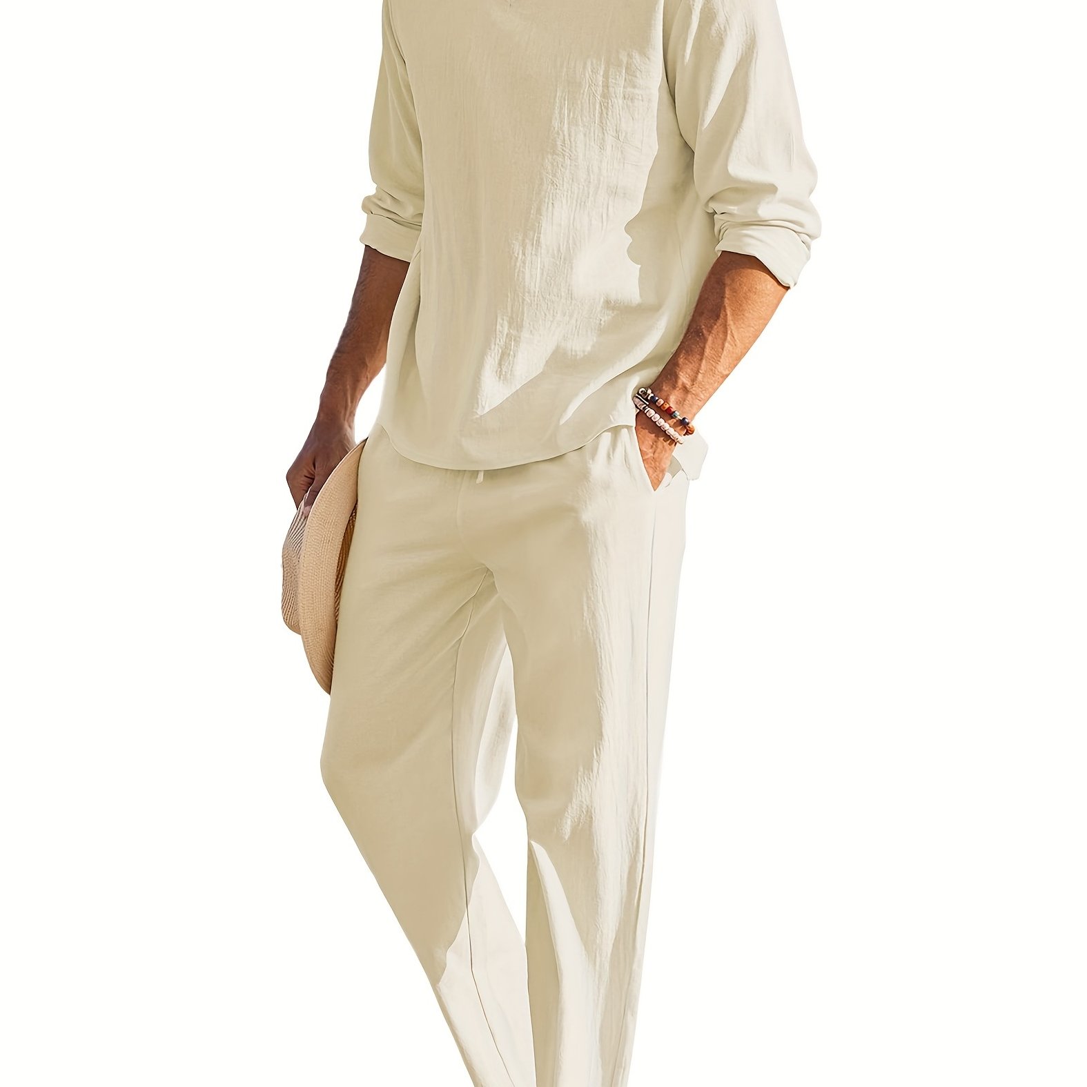 Cotton Linen Blend Retro Elegant Men's Outfits Casual V Neck - Temu Canada