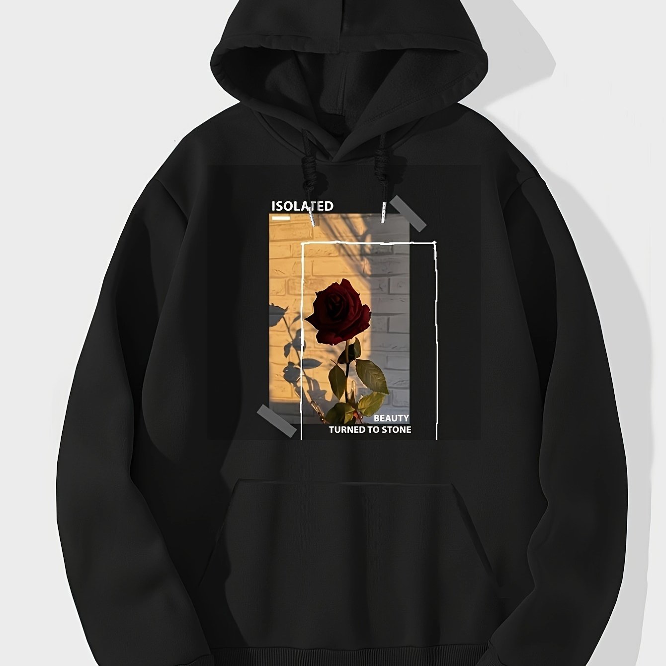 TEMU Men' Long Sleeve Hooded Sweatshirt With Drawstring, Polyester Knit Fabric, Slight Stretch, Loose Fit, Sports Style Hoodie With Polyester Lining