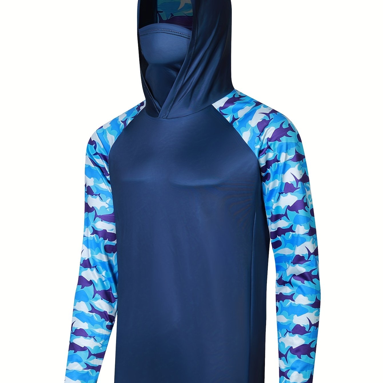 Men's Fashion Sun Protection UPF 50+ Rash Guard With Mask, Active Slightly  Stretch Breathable Quick Dry Hooded Top For Outdoor Fishing