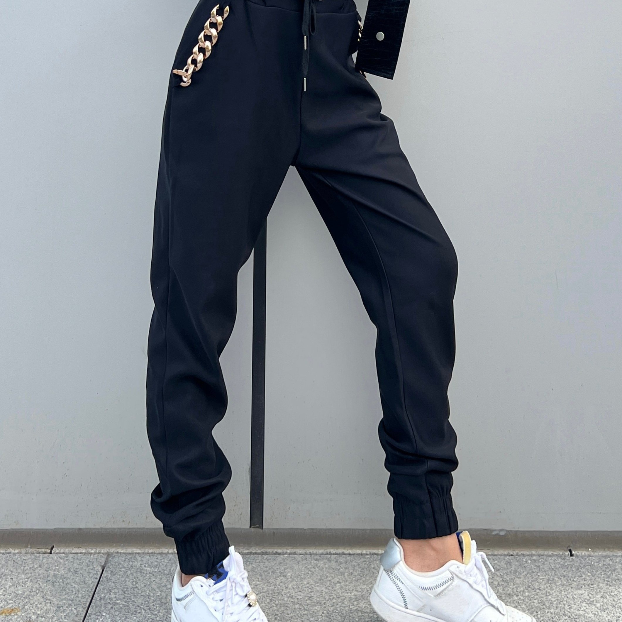 Image of Directional New Trousers Versatile Metallic Detachable Chain Overalls Style Women's Trousers Additions Cropped Trousers Y2k Slim Casual Women'-quarter Pants