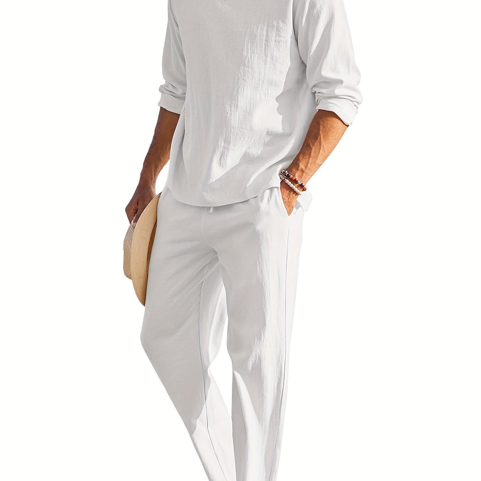 Cotton Linen Blend Retro Elegant Men's Outfits Casual V Neck