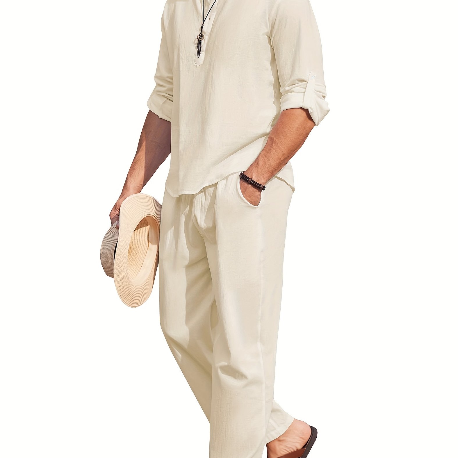 Cotton Linen Thin Men's Casual Solid Breathable Loose - Temu