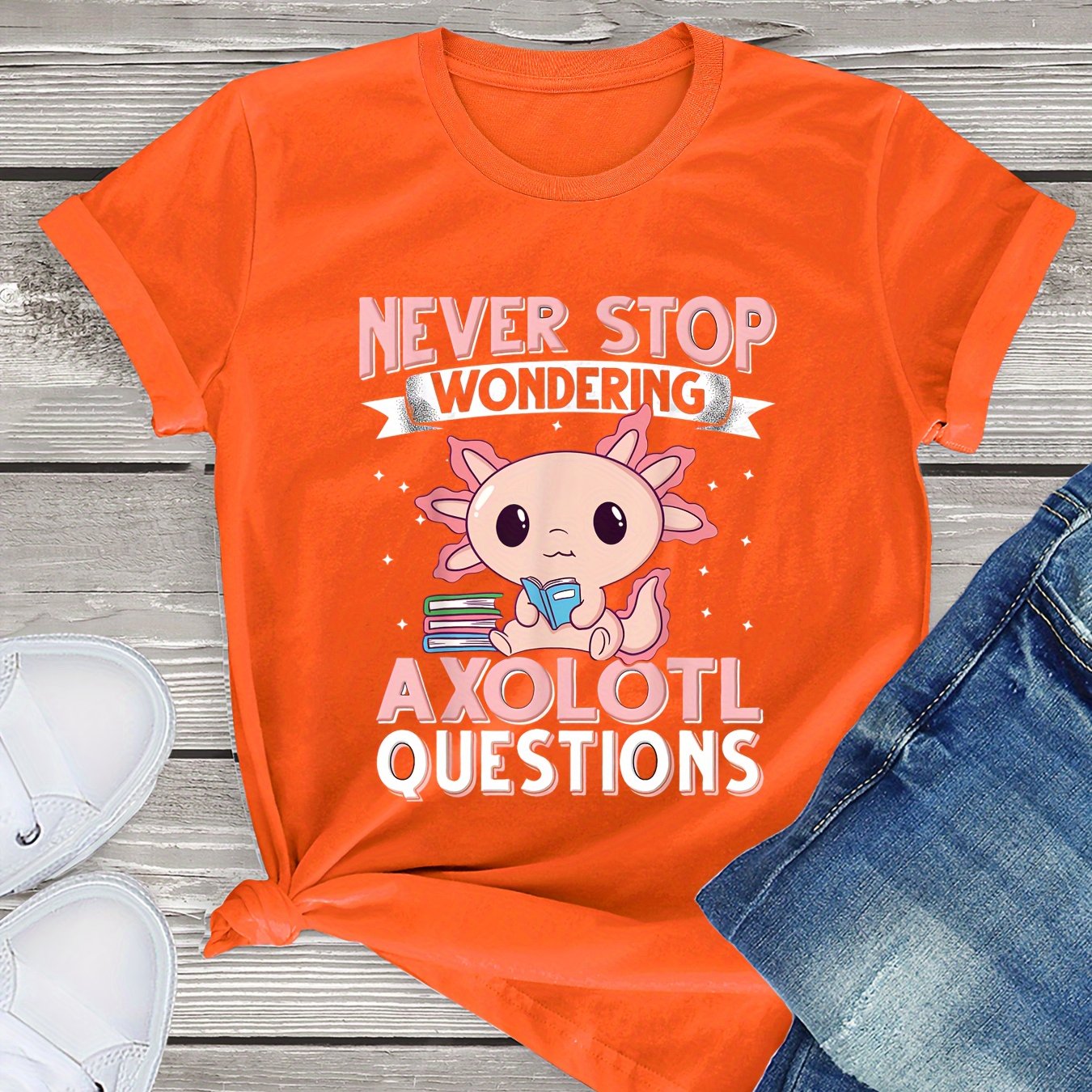 Camiseta de gola redonda com estampa de desenho animado Axolotl, camiseta  de manga curta Kawaii para primavera e verão, roupas femininas - Temu  Portugal