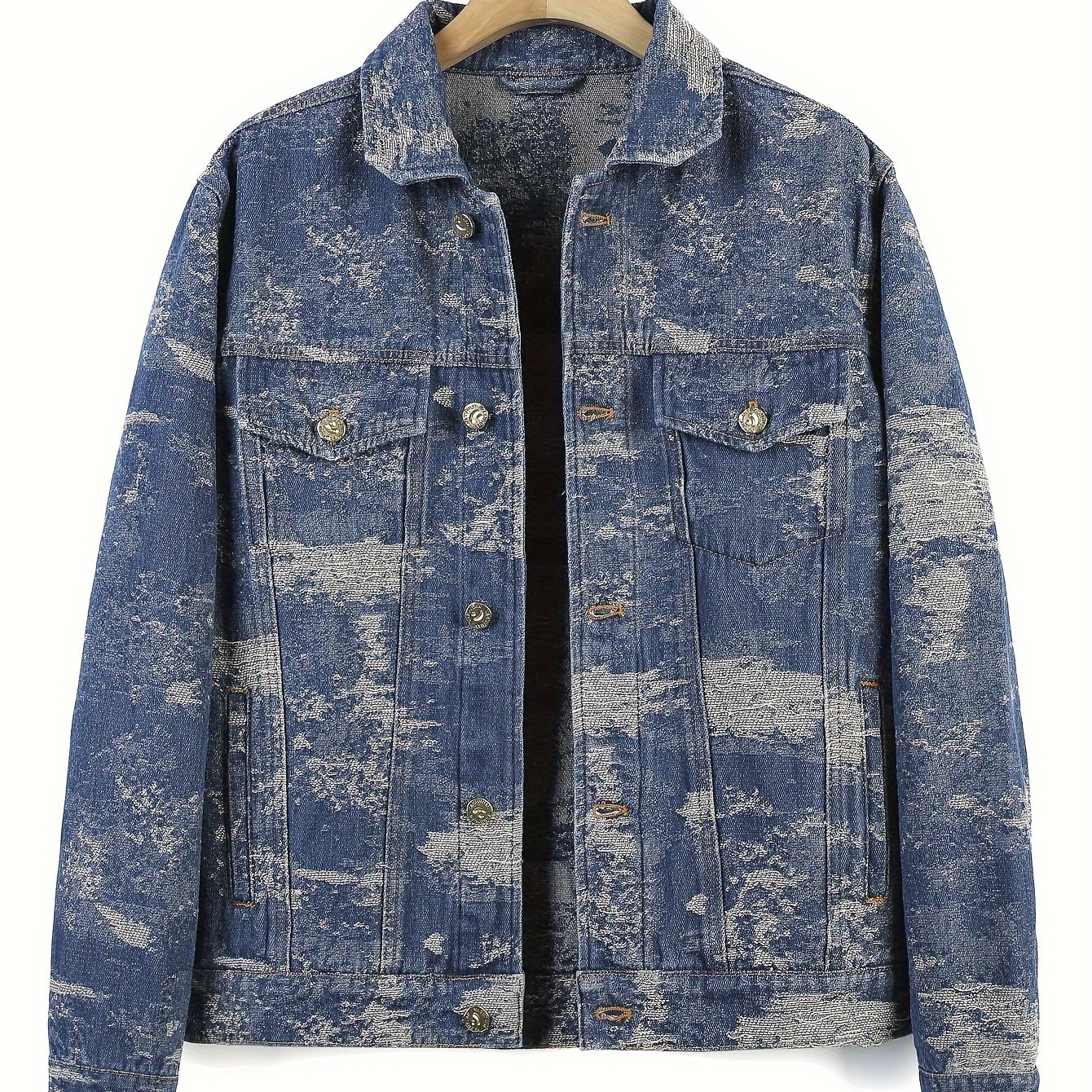 Jacquard Weave Denim Jacket, Men's Casual Street Style Chic Button