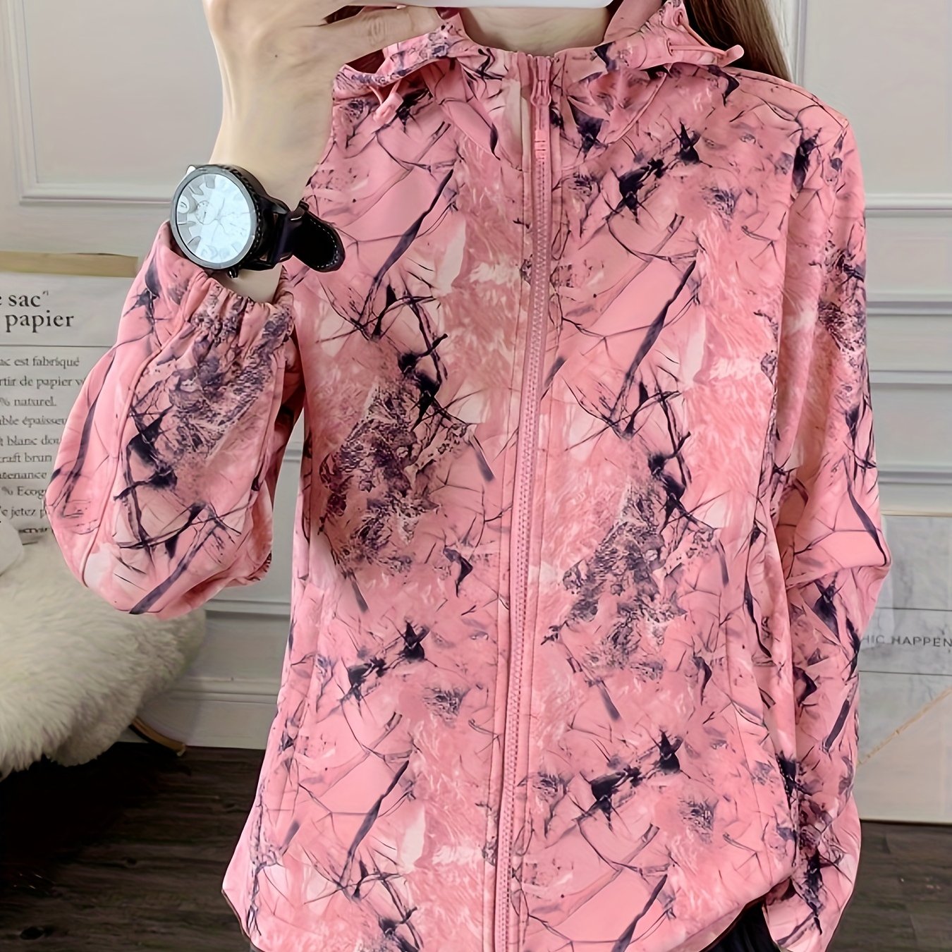 Pink camo clearance jacket plus size