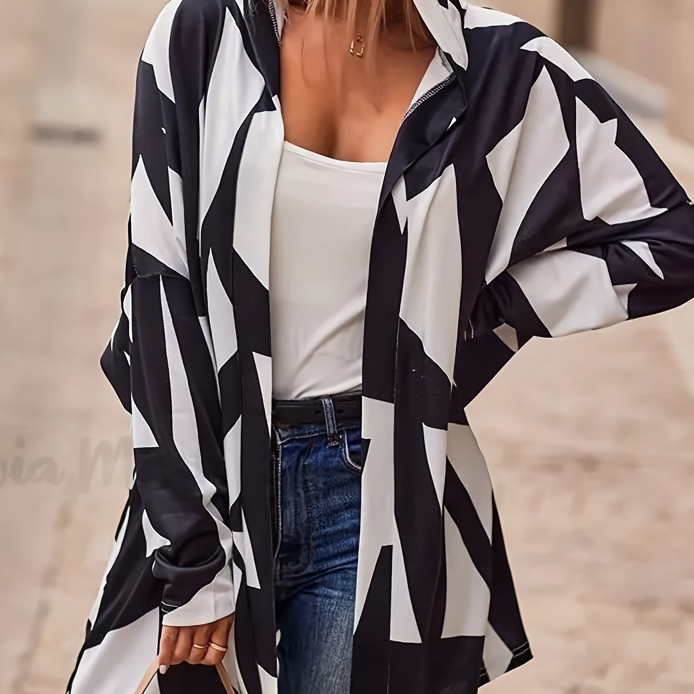 Plus Size Casual Coat Women's Plus Colorblock Geometric - Temu New Zealand