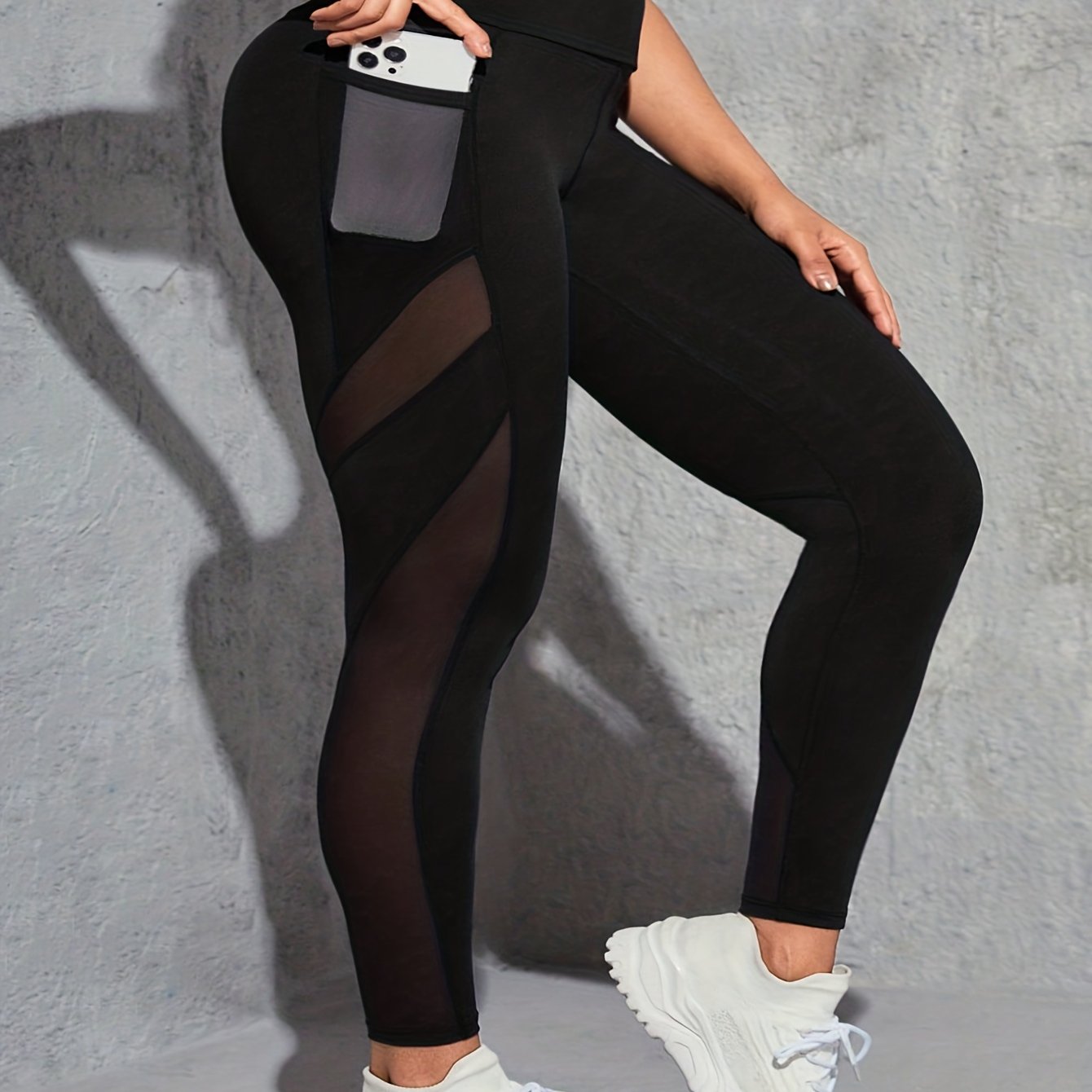 Plus Size Sports Leggings Women's Plus Contrast Mesh Elastic - Temu