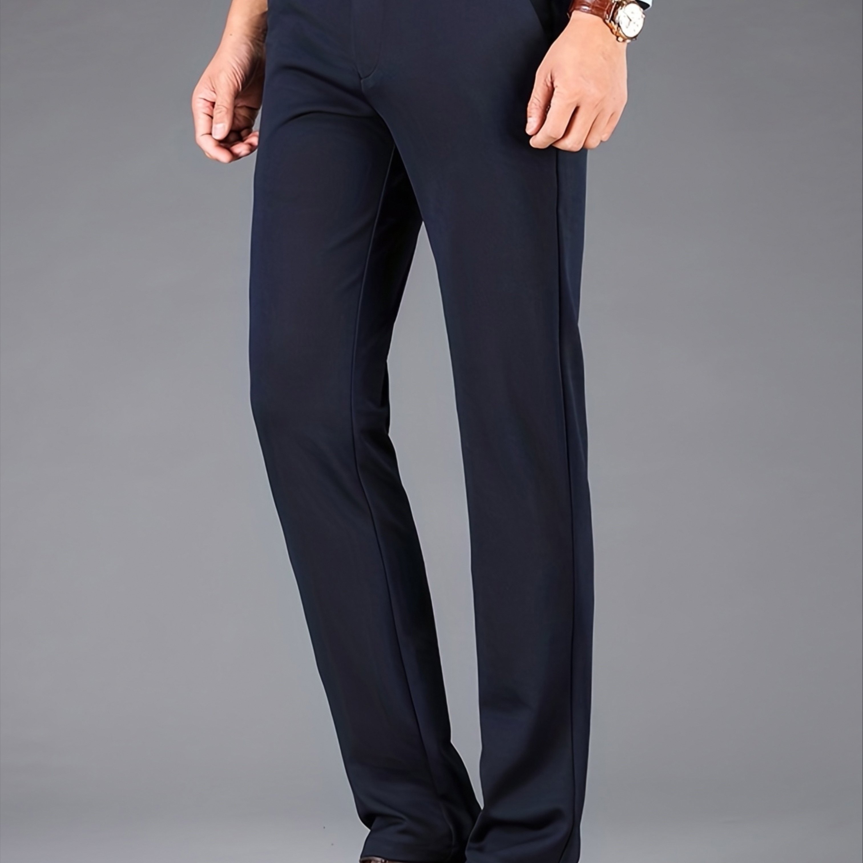 Classic Design Dress Pants Men's Formal Solid Color Slightly - Temu Germany