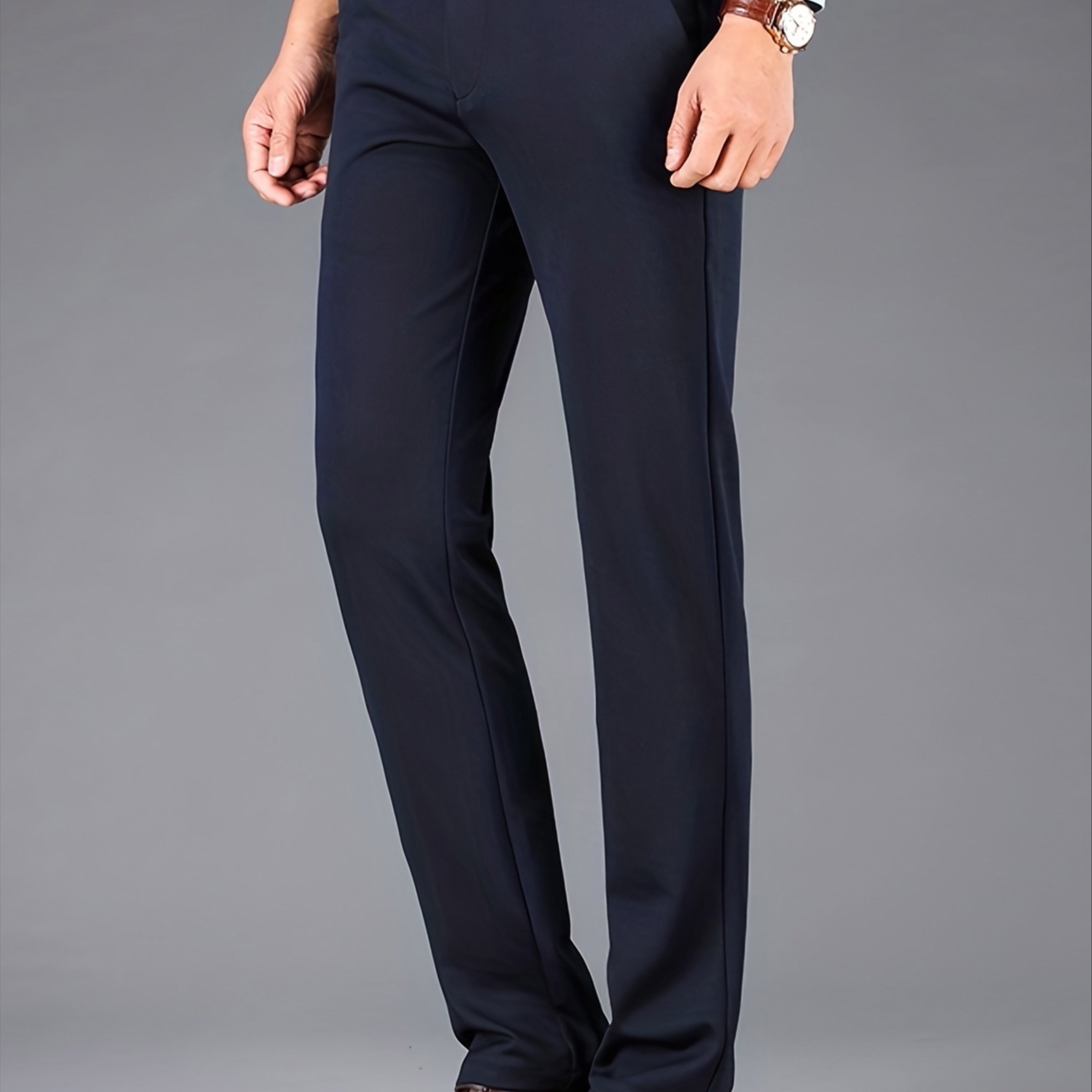 Classic Design Dress Pants Men's Formal Solid Color Slightly - Temu