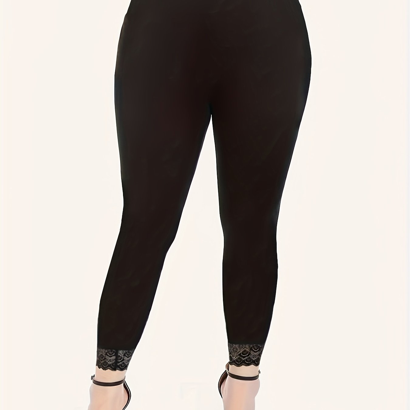 Plus Size Sports Leggings Women's Plus Contrast Lace Trim - Temu