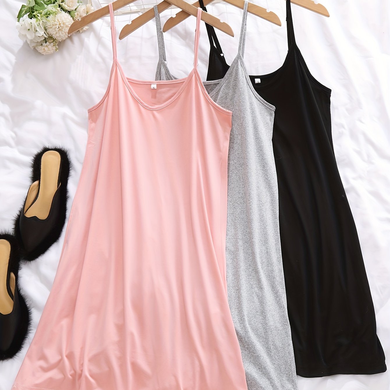 Three-strap Solid Color Dress