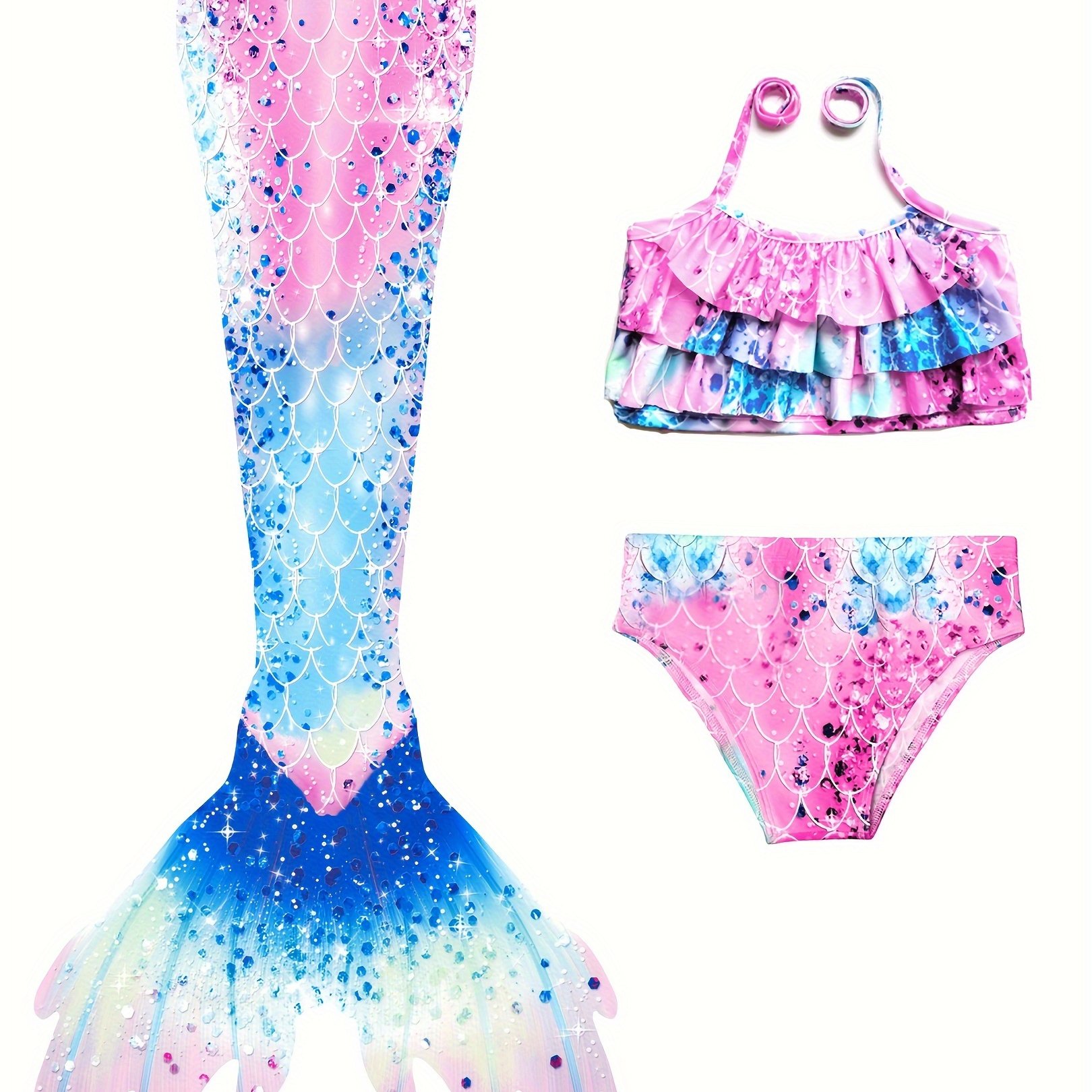 Mermaid Tail Three piece Bikini Swimming Suit Set Quick - Temu Canada