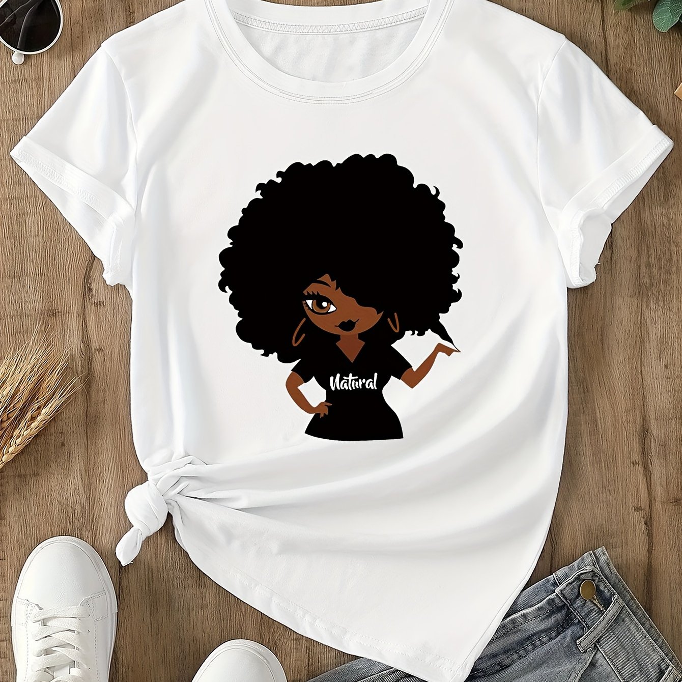 TEMU Afro Puff 's Round Neck T-shirt