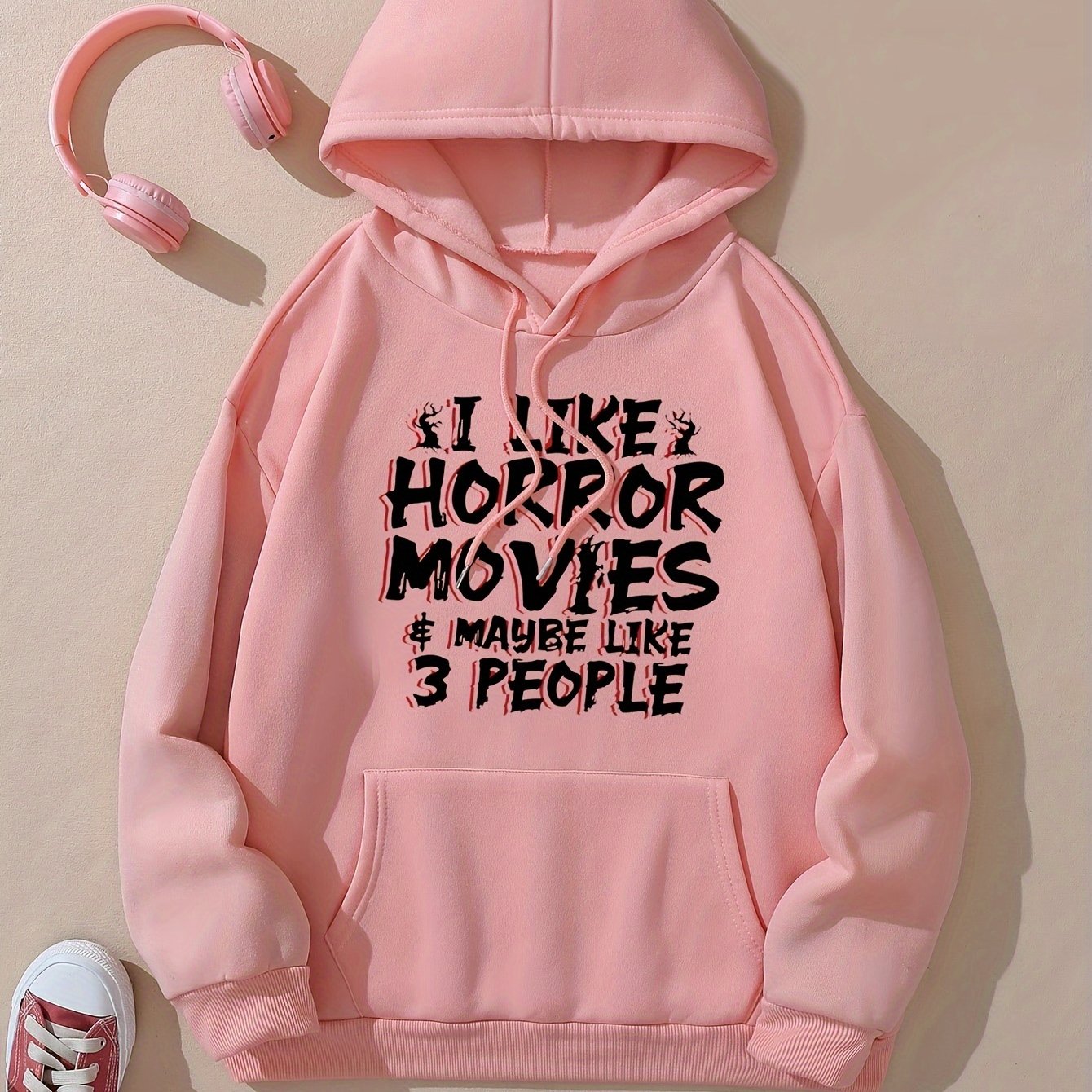 TEMU Horror Movies Print Hoodie, Drawstring Casual Hooded Sweatshirt For Winter & Fall, Women's Clothing