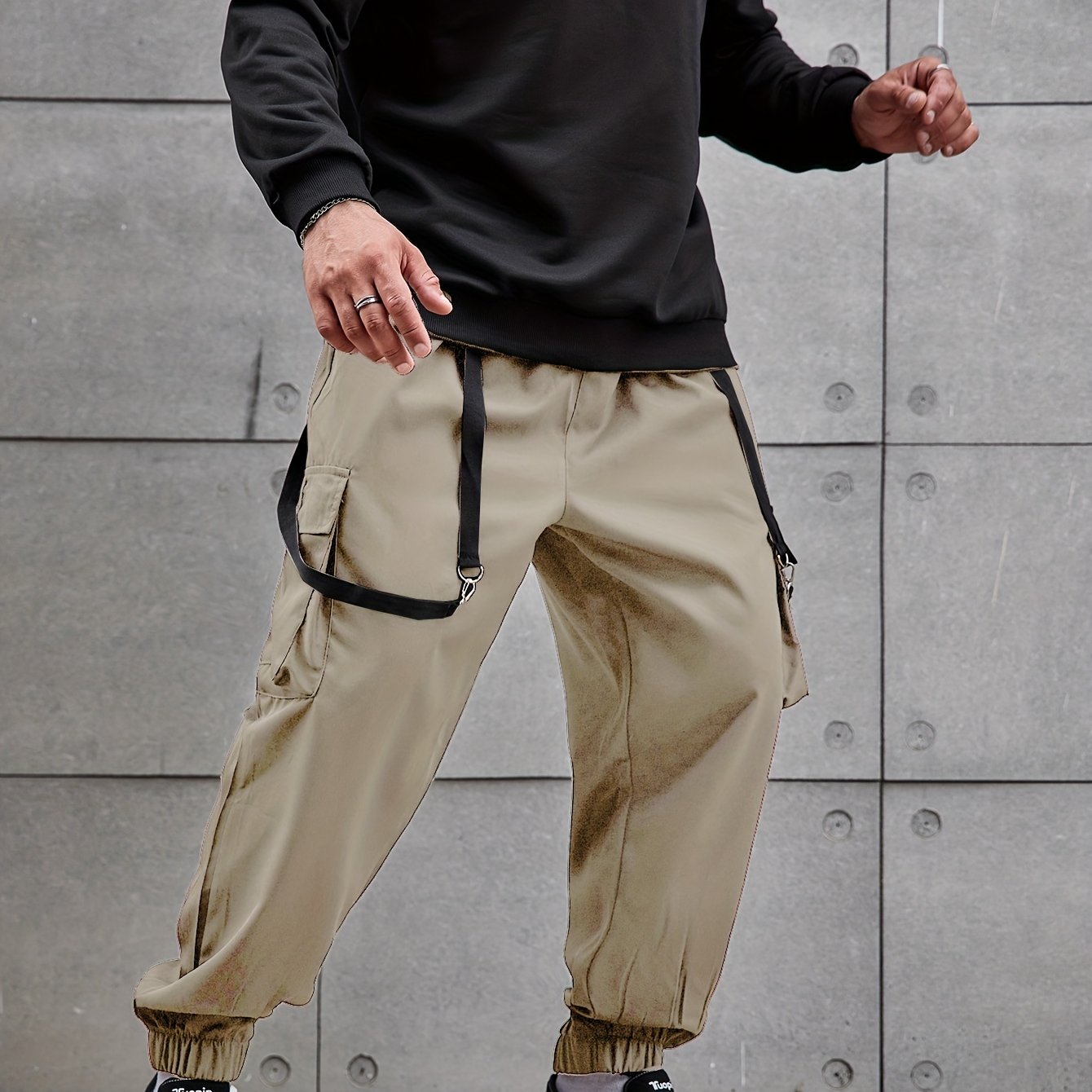 Plus Size Men's Cargo Joggers Oversized Fashion Pants Belt - Temu