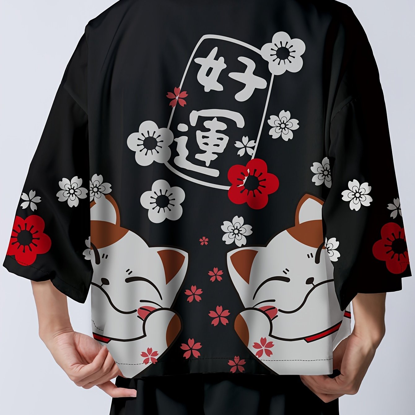 Anime Cartoon Cat Pattern Men's Kimono Jackets Japanese Costume