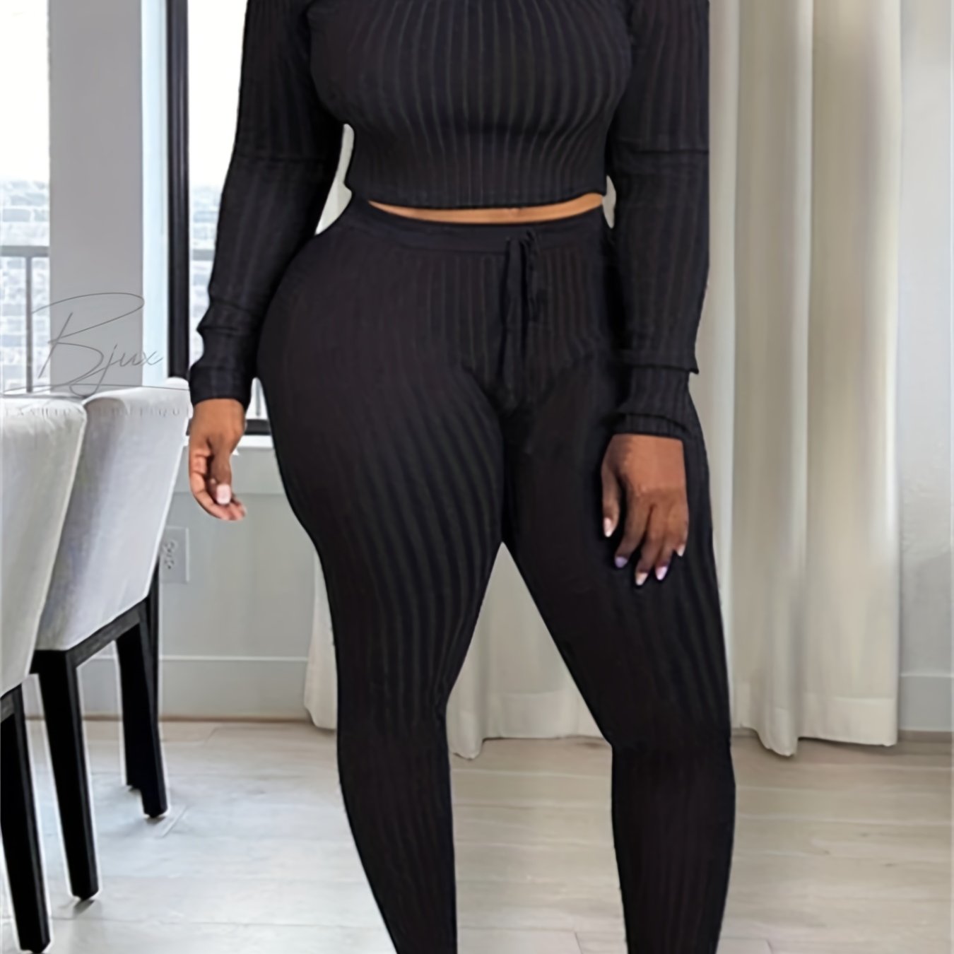 Final Sale Plus Size 2-Piece Striped Top and Solid Legging Set in