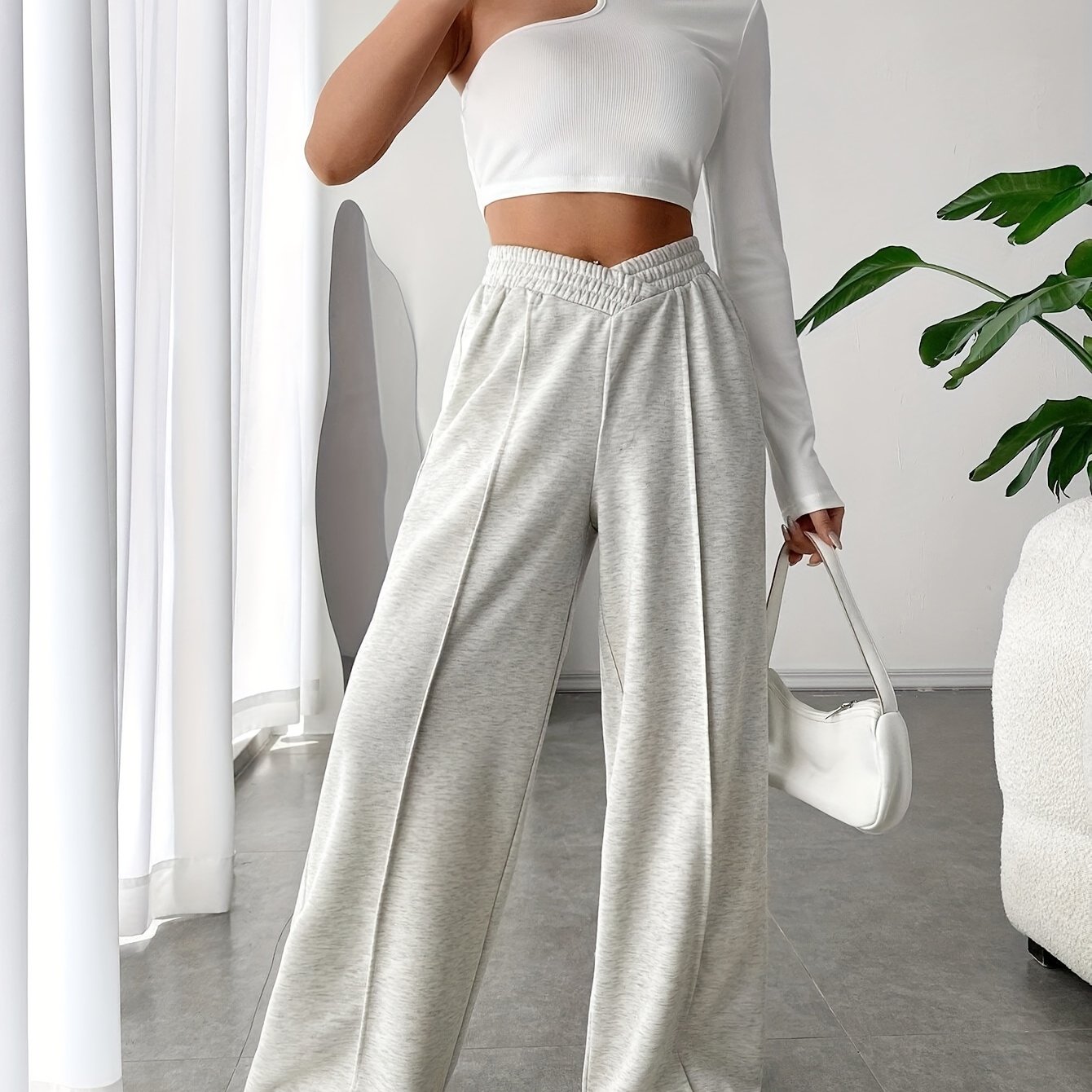 Crossover comfy wide leg pants for the win!🖤🩶 #crossoverpants #widel