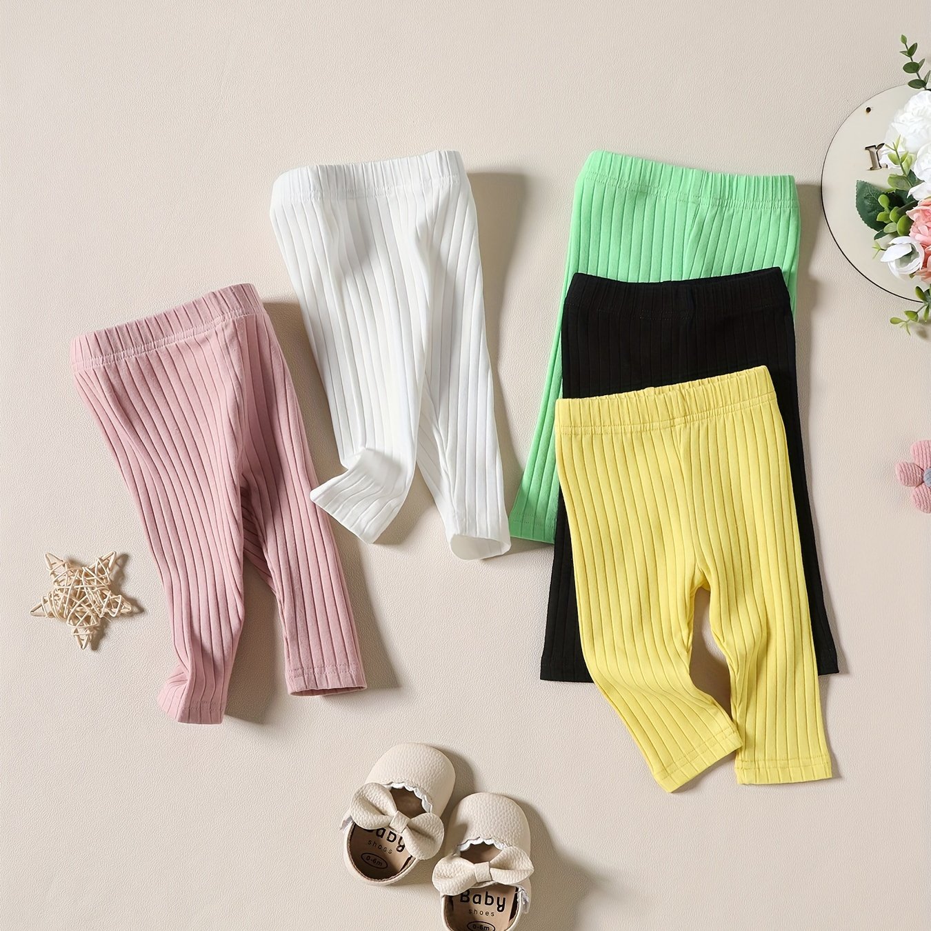 Baby 0 48 Month Baby Girls Solid Striped Casual Leggings - Temu