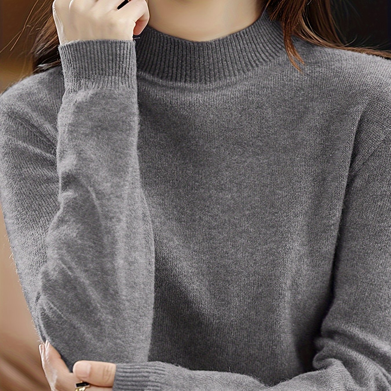 E-shop Neuer Damen-Pullover als Unterzieh-Basisschicht mit halbem Rollkragen, vielseitiger Herbst/Winter-Sweater in schmaler Passform, dünne