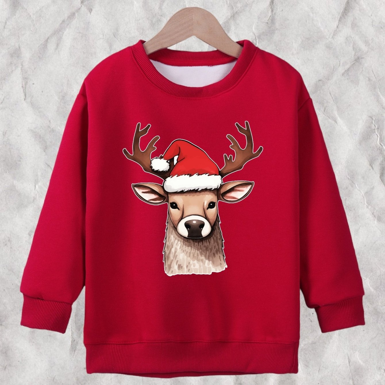 Boys Grey Sweater With Self-Design Reindeer Face Pattern