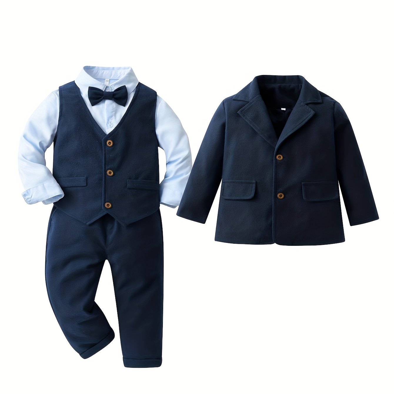 SEAUR Jongenspak, 4-delig, gentleman-outfits met hemd, vest, broek, vlinderdas, formele pakken voor verjaardag, bruiloft, leeftijd 12 maanden tot 6 jaar, Kleur 6, 12-18 Maanden