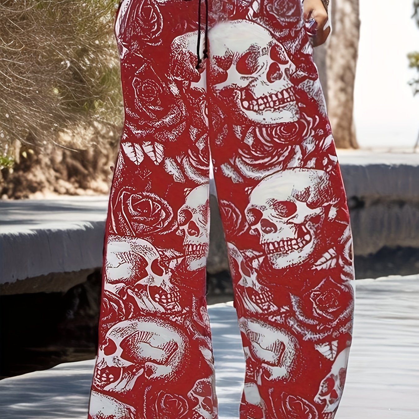 Skull Meme Print Pants Creepy Halloween Elegant Flare Trousers Summer  Female Printed Streetwear Slim Fit Pants