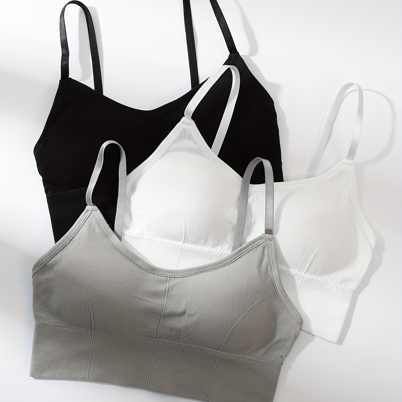 3pcs Set Of New Seamless Thick Cup Ribbed Cami Bra Wireless Underwire ' Bustier Back Support Lingerie