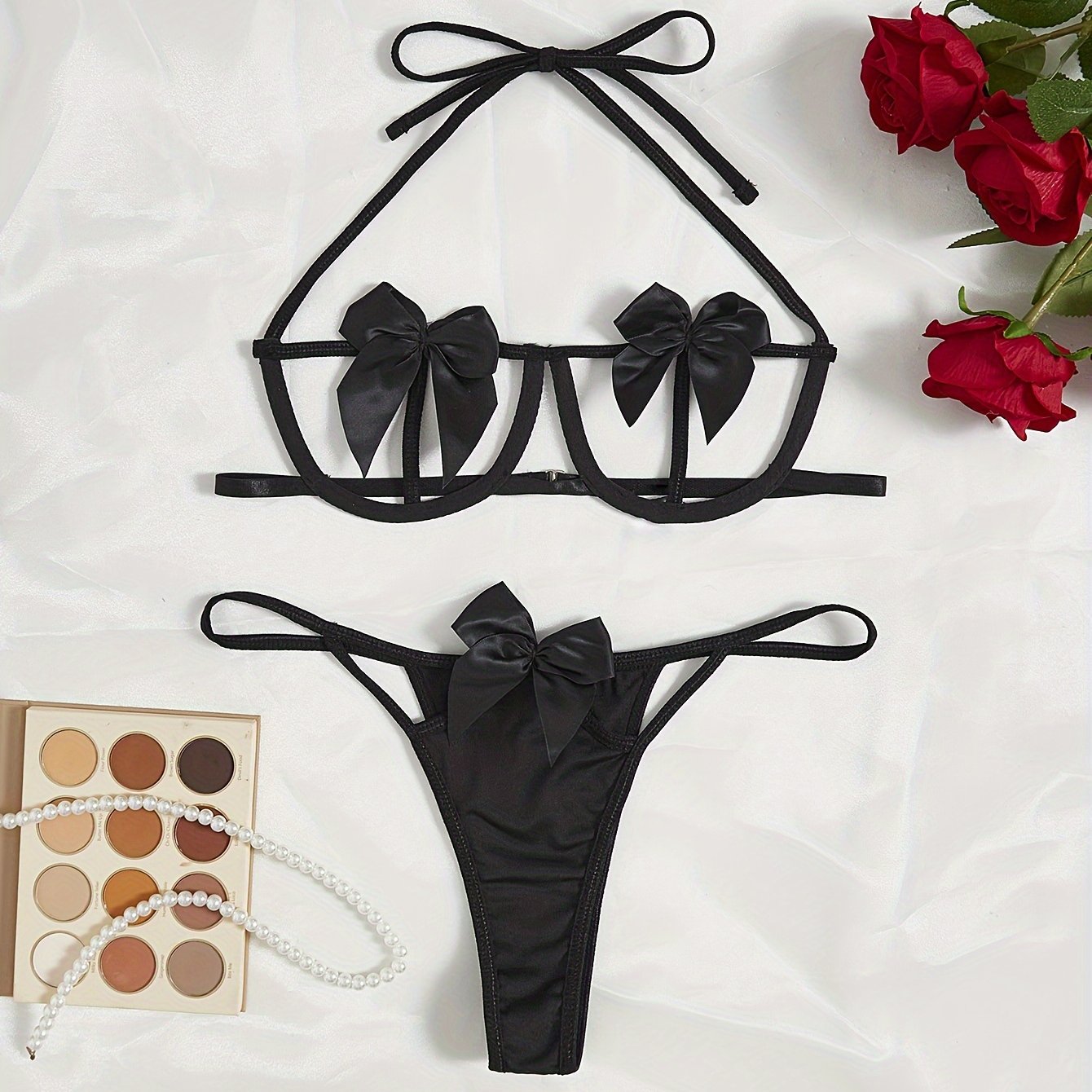 Classic Sexy Bow Front Cut-out Lingerie Set