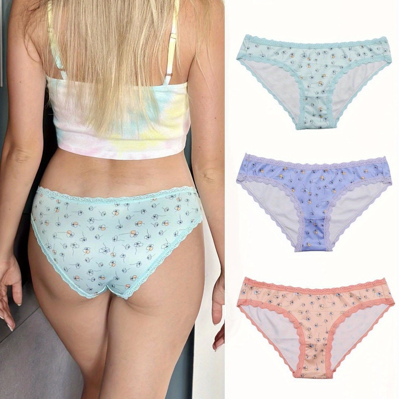 Floral Lace Thongs Soft Comfy Low Waist Intimates Panties - Temu