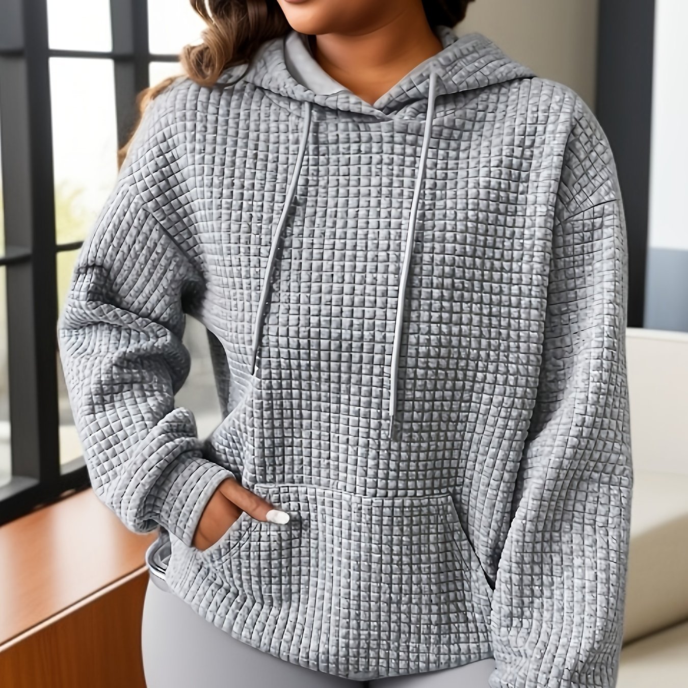 Plus Size Casual Sweatshirt Women's Plus Solid Waffle Knit - Temu