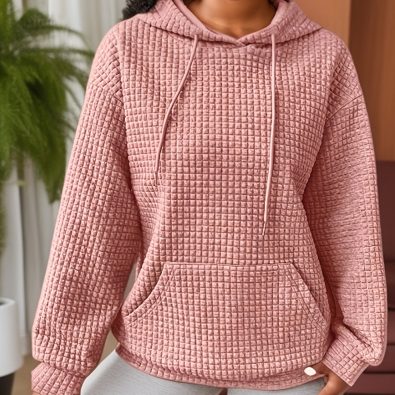 Plus Size Casual Sweatshirt Women's Plus Solid Waffle Knit - Temu