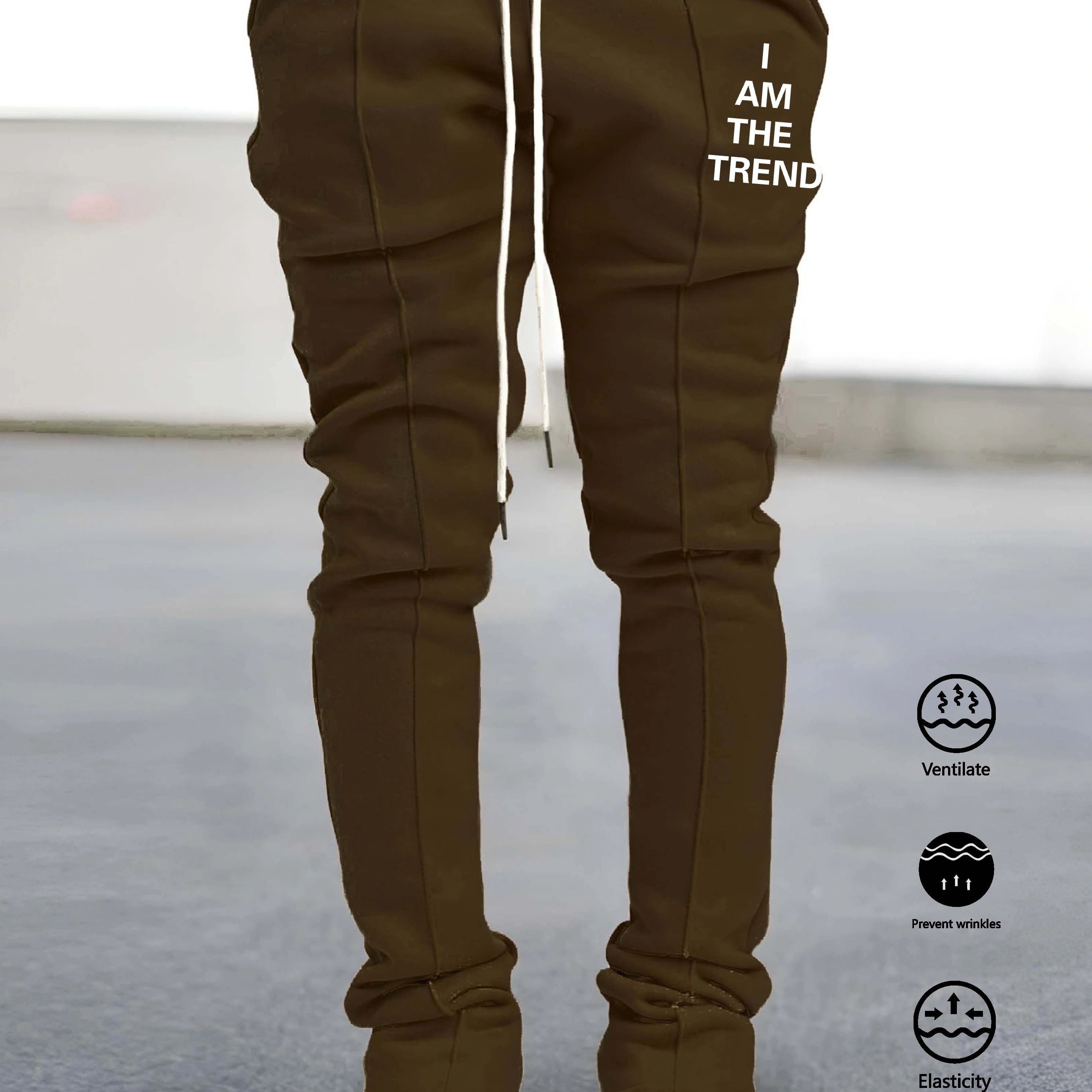 Letter Print Comfy Flared Trousers Men's Casual Stretch Hip - Temu