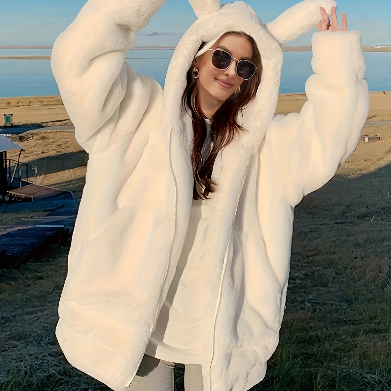 Faux Fur Coat White Wind