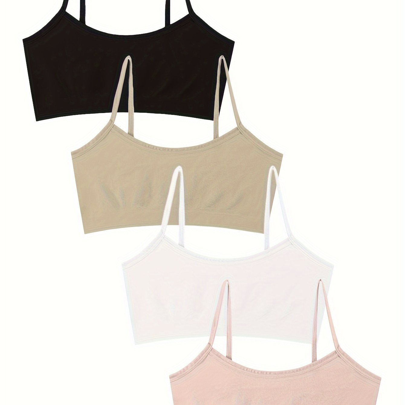 4pcs Girls' Seamless Solid Bras, Comfortable Breathable Cute Trendy Bras For Teen Students Ages 6-14