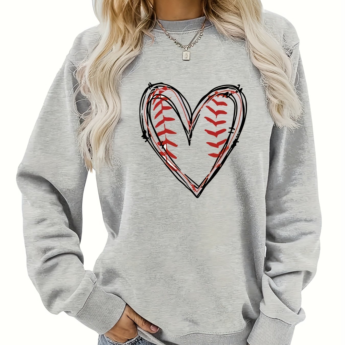 TEMU Plus Size Casual Sweatshirt, Women's Print Long Sleeve Round Neck Sweatshirt