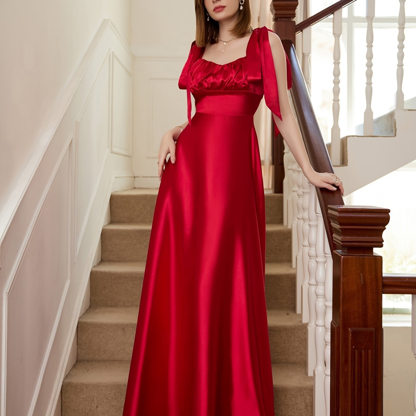 Elegant Satin Backless Bridesmaid Dress Sleeveless Lace Up Ruched Waist 