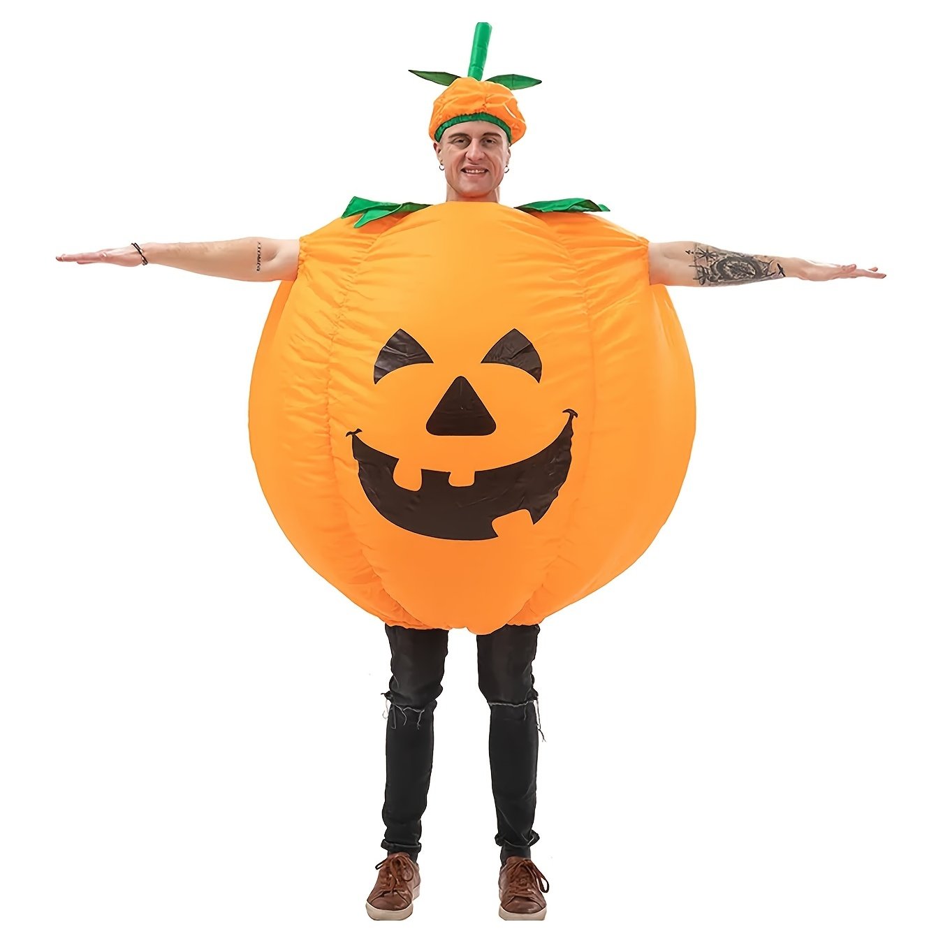 halloween pumpkin costumes for adult suitable for 150 190cm blow up pumpkins suit funny pumpkin face jumpsuit fancy dress for halloween party christmas masquerade without battery