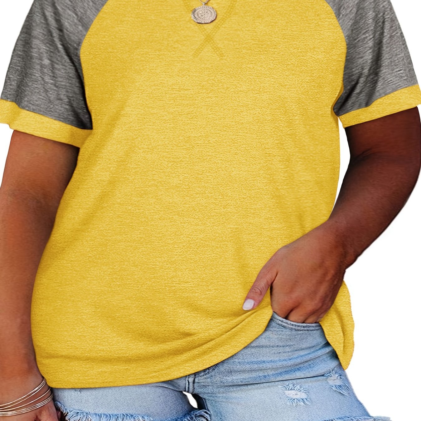 Plus Size Yellow Burnout Grown On Sleeve T-Shirt