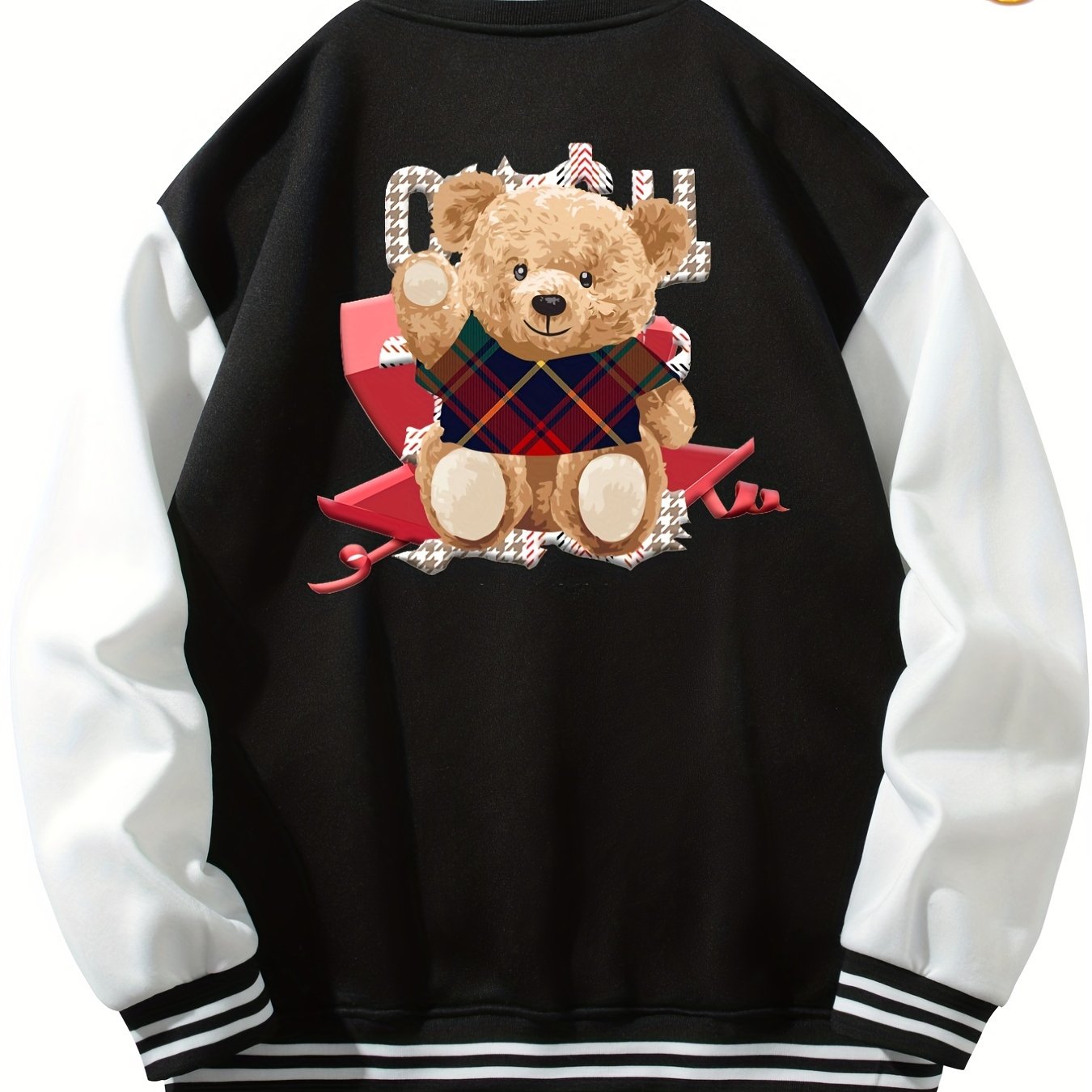 Mens Long Sleeves Pocket Baseball Collar Teddy Bear Print Jacket, Find  Great Deals Now