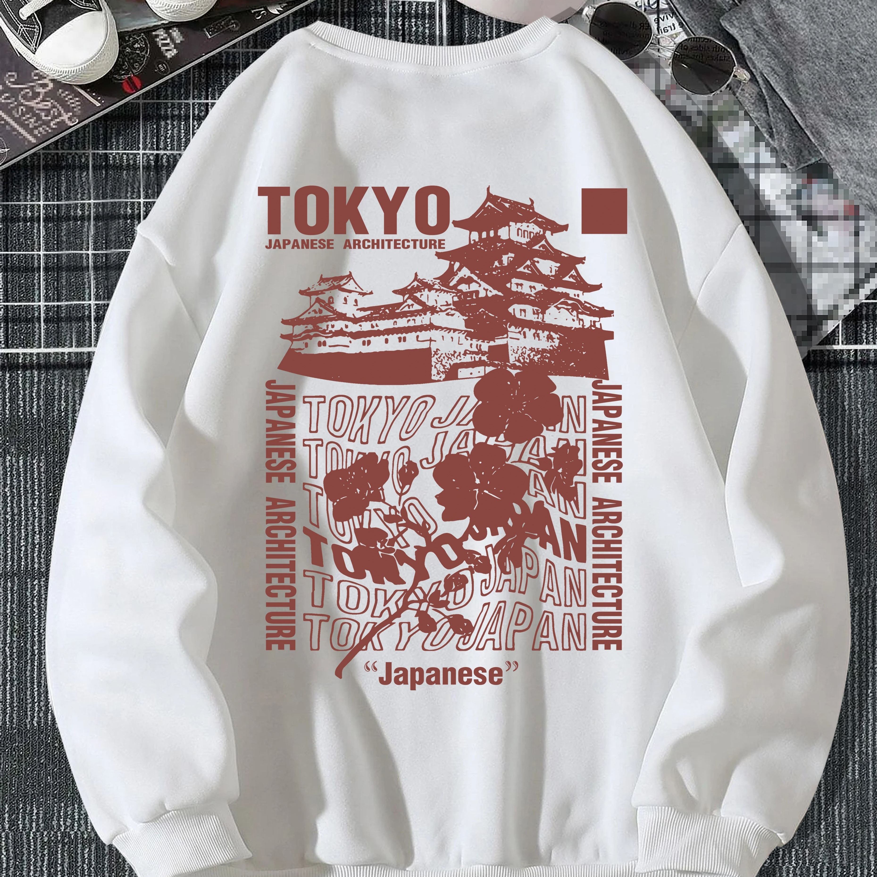 TEMU Sudadera con capucha y bolsillo con cordón para hombre con estampado de edificios - Ropa casual elegante y cómoda, y , ideal para el frío,