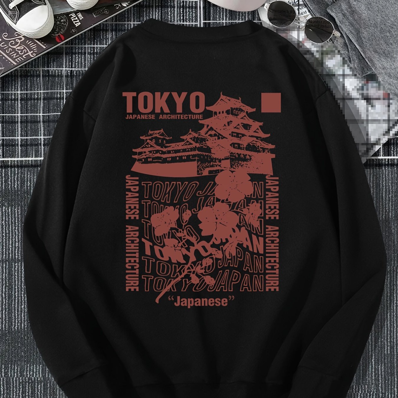 TEMU Men's Buildings Print Hoodie With Drawstring Pocket - Stylish And Comfortable Casual Wear