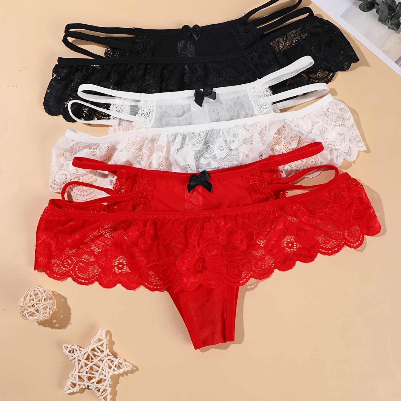 Plus Size Panty Low Solid Sexy Panties with Bow Underwear Panties  Women-red_Panties_3XL : : Fashion