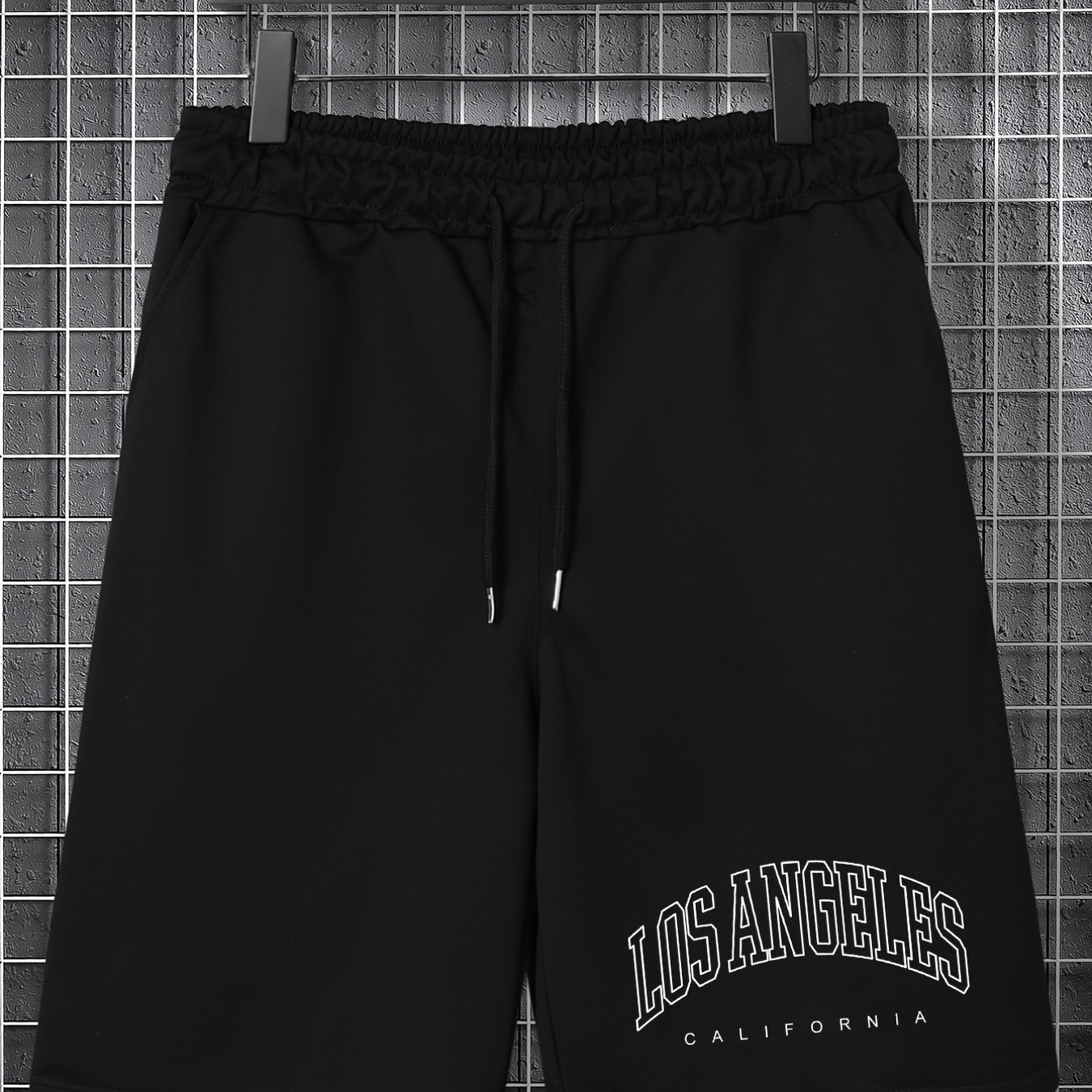 TEMU Plus Size Men's "los Angeles California" Drawstring Shorts For Spring And Summer, Oversized Loose Clothing For Men