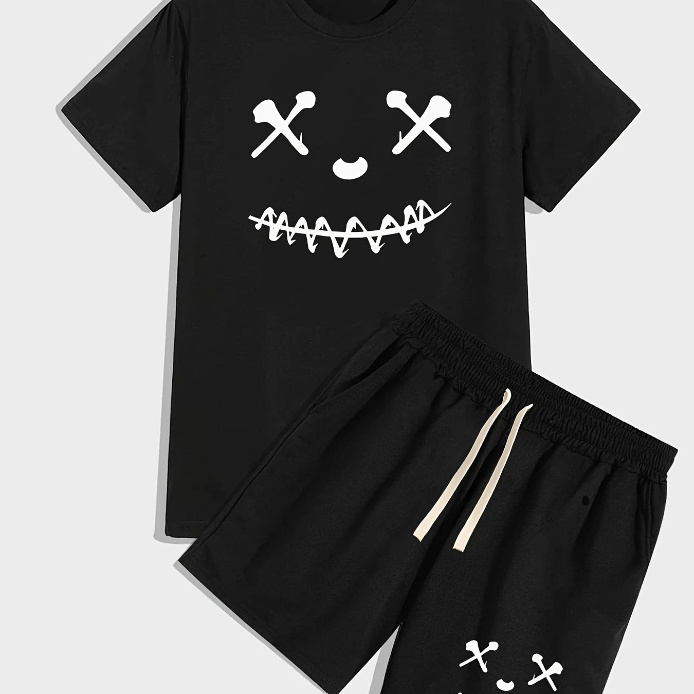 Smile Face Men s 2 Pieces Outfits Round Neck Short Sleeve T Shirt And 