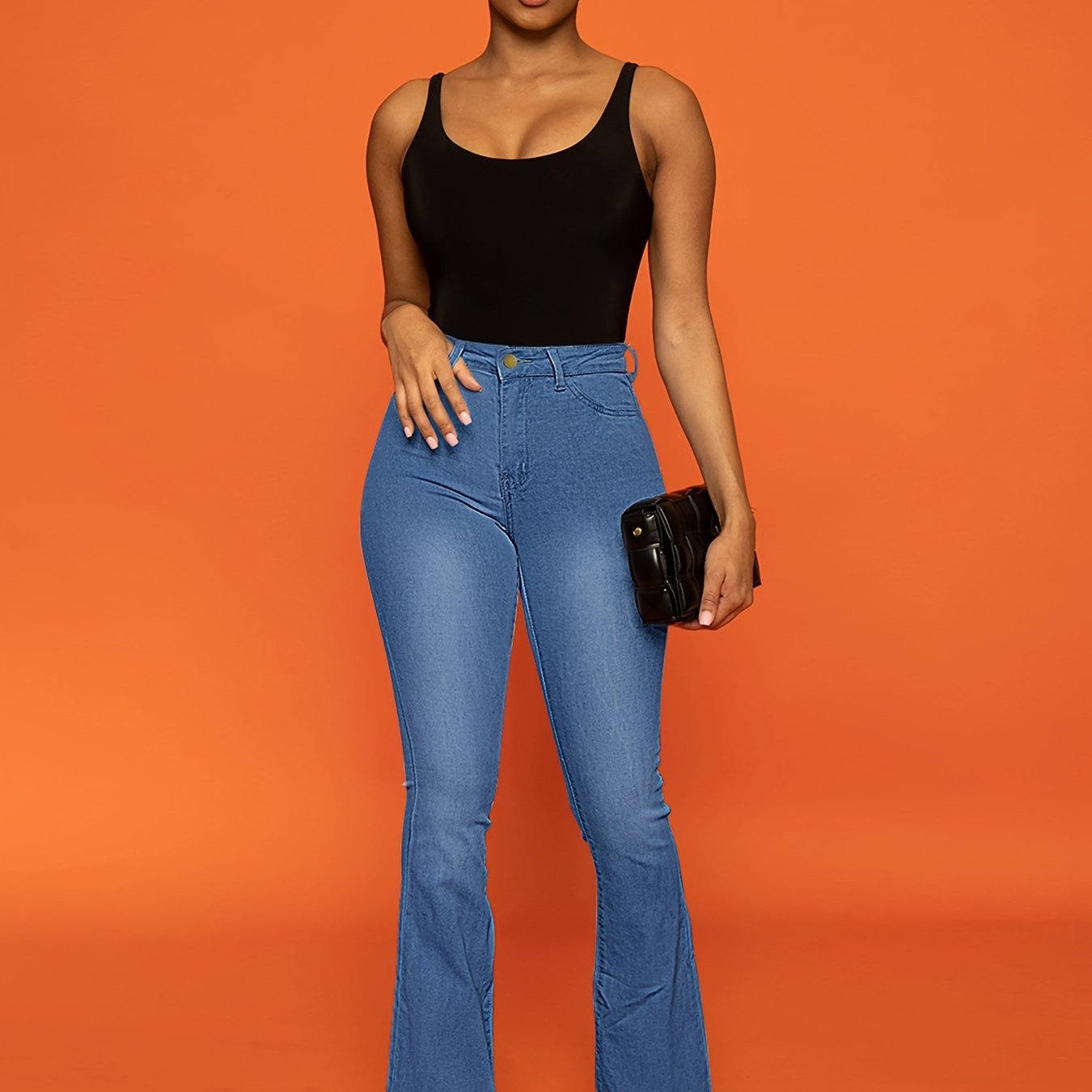 Dark Blue High Waist Flared Jeans, High Rise Bell Bottom Wide Legs Stretchy  Denim Pants, Women's Denim Jeans & Clothing