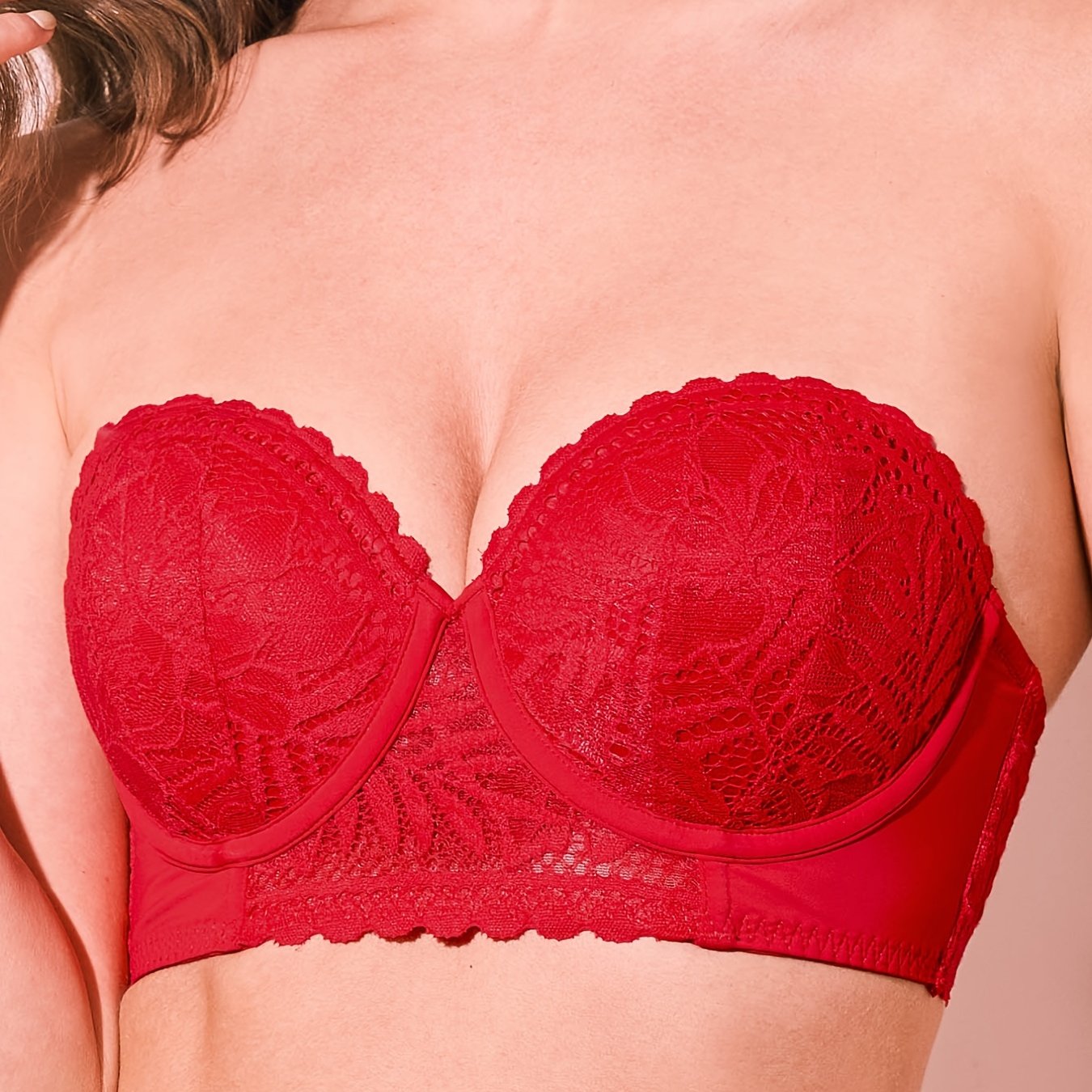 Floral Lace Strapless Bras, Comfort Underwire Push Up Intimates