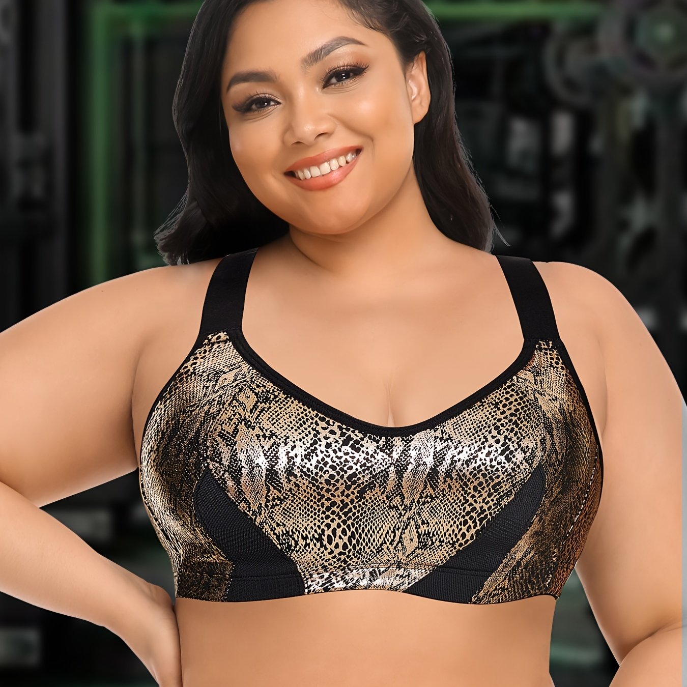 Plus Size Fashion Sports Bra Women's Plus Snakeskin Print - Temu